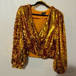 Fashion to Figure x Patrick Starrr Gold Sequins Long Sleeve Crop Top